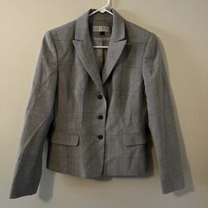 Tahari Plaid Striped Gray Button Down Blazer Women's 6